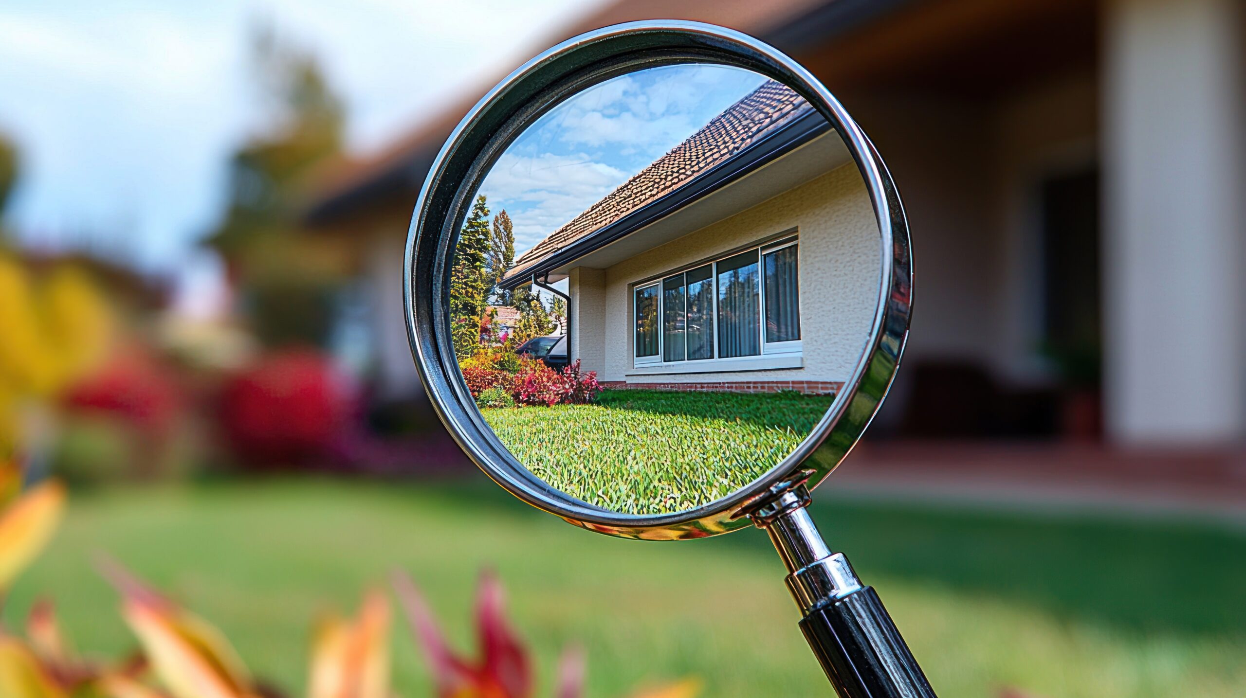 Magnifying glass over a residential building, symbolizing the search for a new home, 4K UHD --chaos 70 --ar 16:9 --quality 2 --stylize 750 --v 6.1 Job ID: 7205b7e4-1a93-4569-b71d-b3978431c165
